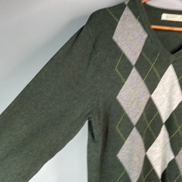 OLD NAVY Mens Argyle Pattern V-Neck Sweater Academia Prep Green Knit Cotton L - Picture 5 of 11